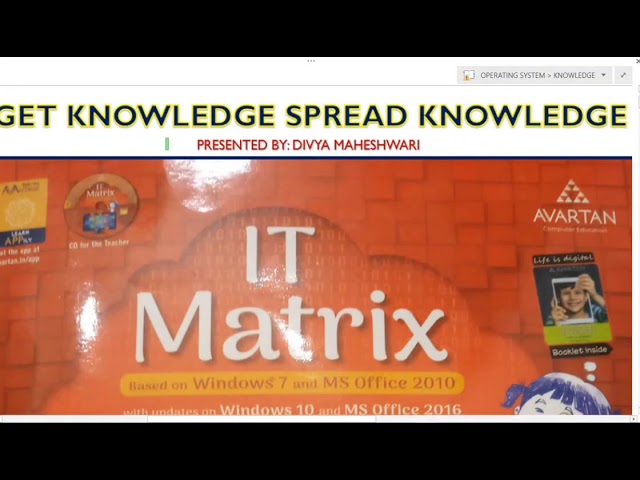 COMPUTER IT MATRIX PART-1 CLASS-3 CH-4 OPERATING SYSTEM
