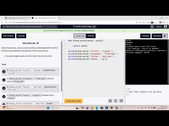 Word Blender - 21 July 2026 - Python Version on freeCodeCamp