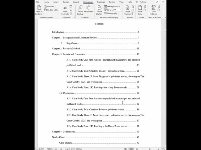 Automatically creating a table of contents in Word