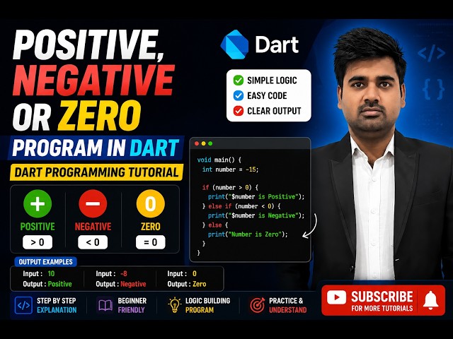 Positive, Negative or Zero Program in Dart | Dart Programming Tutorial