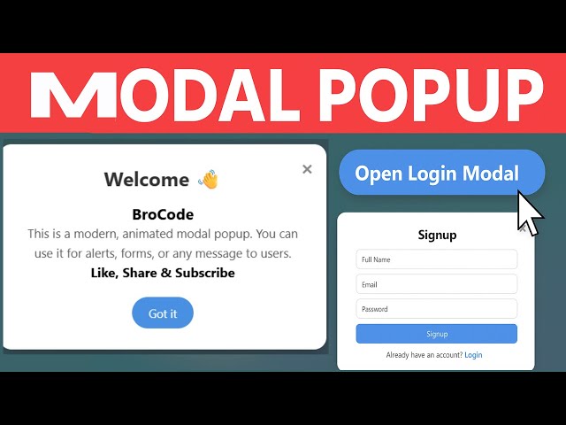 How to Create a Popup Modal (Login, Register & Message) Using HTML, CSS & JavaScript