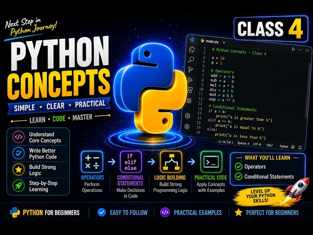 Python Operators & Conditional Statements | Python Basics Explained | Class 4 | Python for Beginners