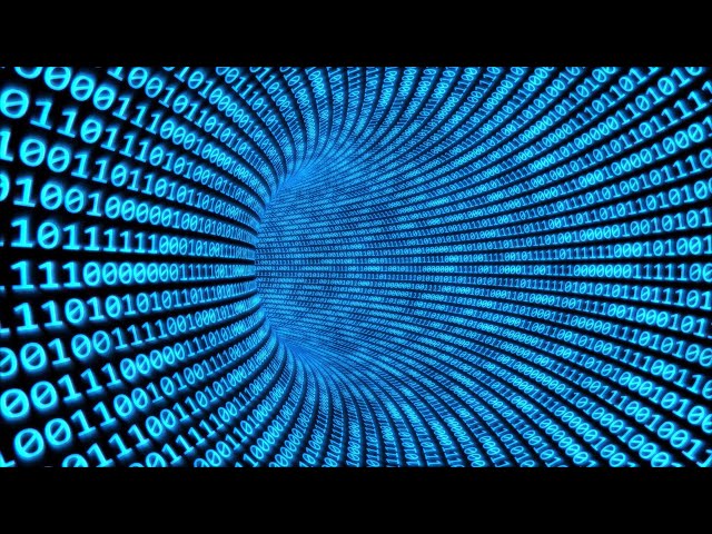 Fly through Binary Code Tunnel in Cyberspace Encrypted Network Data 4K UHD 60fps 1 Hour Video Loop