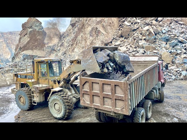 Heavy Loader Loading Giant Rocks Satisfying Stone Loading Action