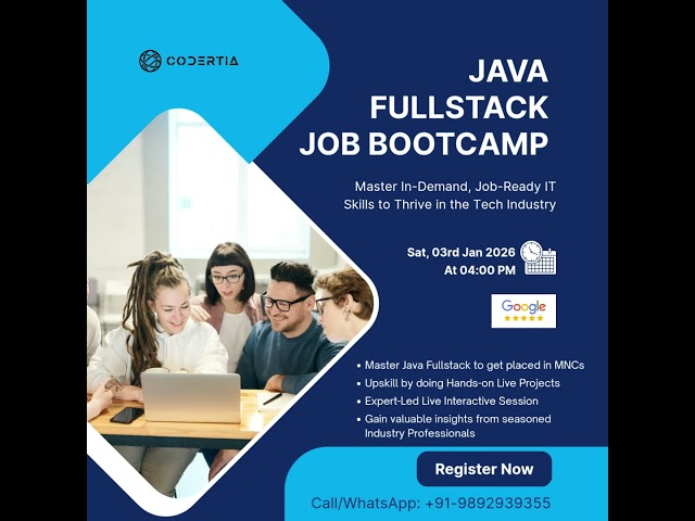 Codertia's Java Full Stack Job Bootcamp Date: Sat, 3rd Jan 2026 Time: 04:00 PM Call / WA: 9892939355