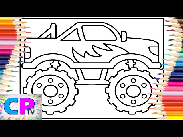 Monster Truck with Flame Logo/Coloring of Big Truck/Creative Drawing Ideas/Art Therapy/Relaxation