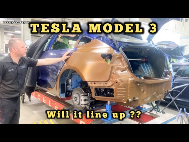 TESLA MODEL 3 - getting a new quarter panel - new trunk floor - new frame rails / chassis legs -