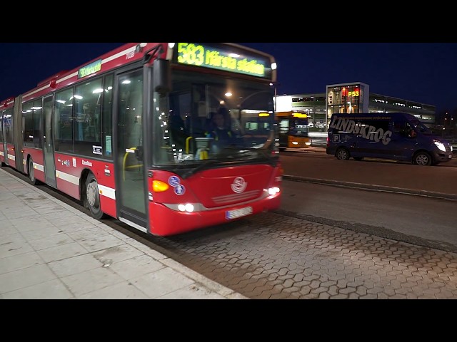 Sweden, Stockholm, ride with bus 583 from Arlanda Airport Terminal 5 to Märsta Train Station