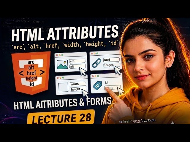 HTML Attributes Explained in Hindi | src, alt, id, title, href, width & height | Lecture 28