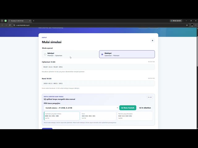 Aplikasi web simulasi algoritma kriptografi Simplified Advanced Encryption Standard (S-AES)