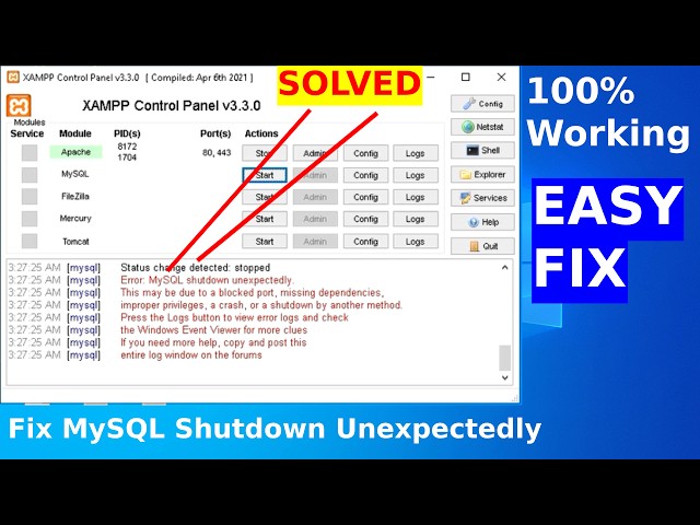 How to Solve MySQL Shutdown Unexpectedly in XAMPP