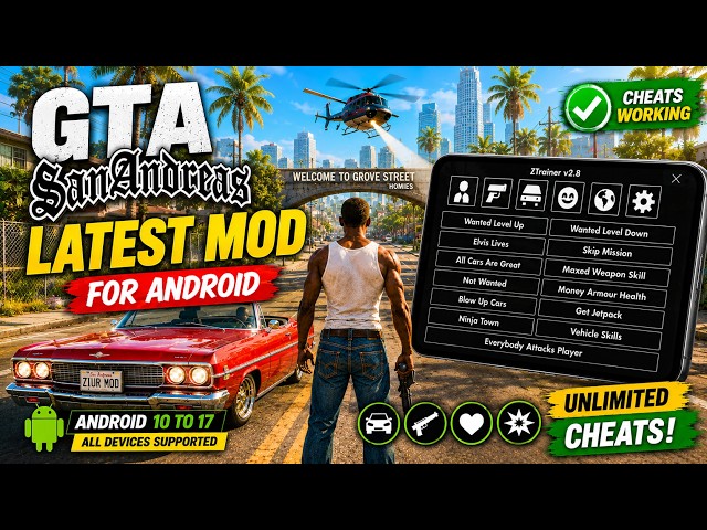 How to Use Cheats in GTA SA Android | Install GTA SA New Mod | 100+ Cheats | All Android Versions