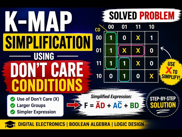 K-Map Simplification Using Don't Care Conditions | Solved Problem | Digital Electronics
