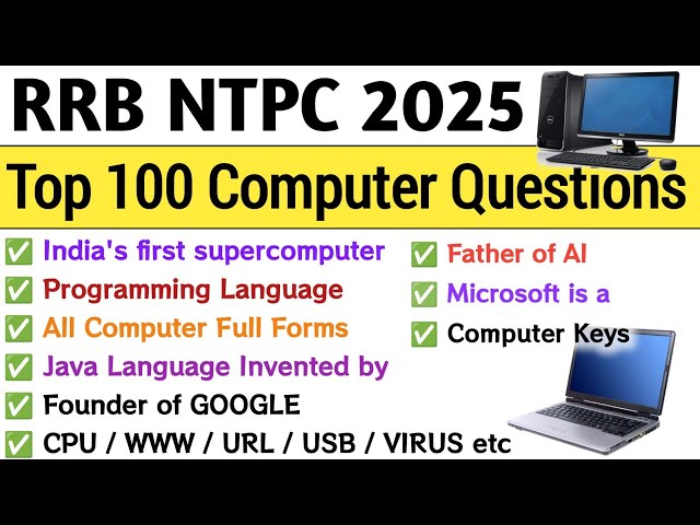 Top 100 Computer Questions For RRB NTPC 2025 | Computer Class For RRB NTPC  | Top 100 Computer MCQs