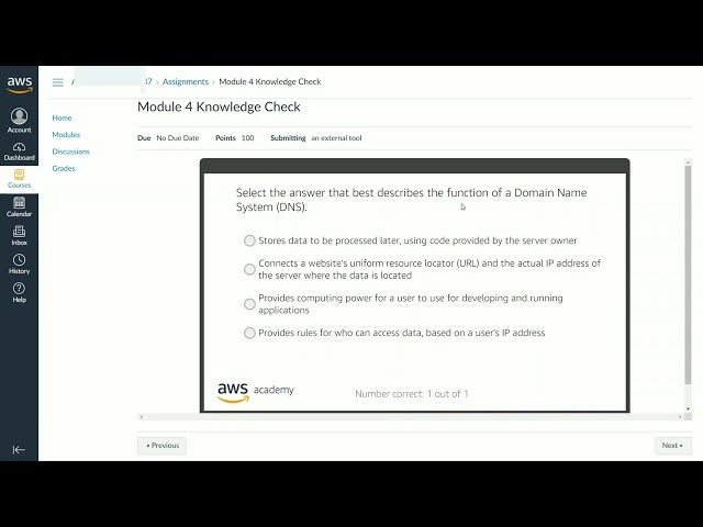 AWS Module 4 Knowledge Check | AWS Academy Introduction to Cloud: Semester 1 [13537] | 4K