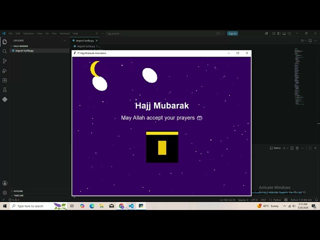 🕋 Hajj Mubarak Animation in Python | Turtle Graphics Project 🌙✨