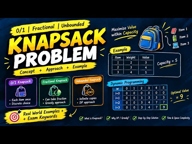 Knapsack Problem Using Greedy Algorithm | Knapsack Problem | 0/1, Fractional & Unbounded Knapsack...