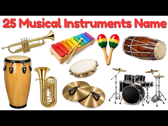 25 Musical Instruments Names for Kids 🎹🎸 | Learn Music Instruments in English & Hindi with Pictures