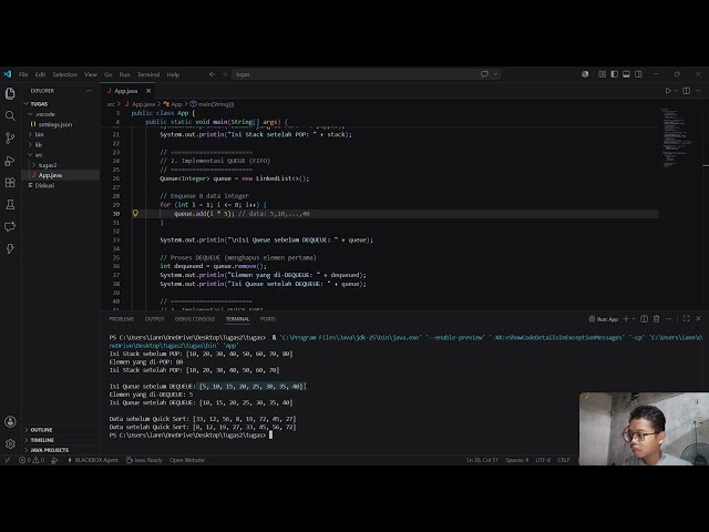 struktur data Stack, Queue, dan algoritma Quick Sort menggunakan bahasa pemrograman Java