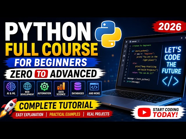 Python Full Course for Beginners 2026  | Learn Python from Zero to Advanced | Complete Tutorial