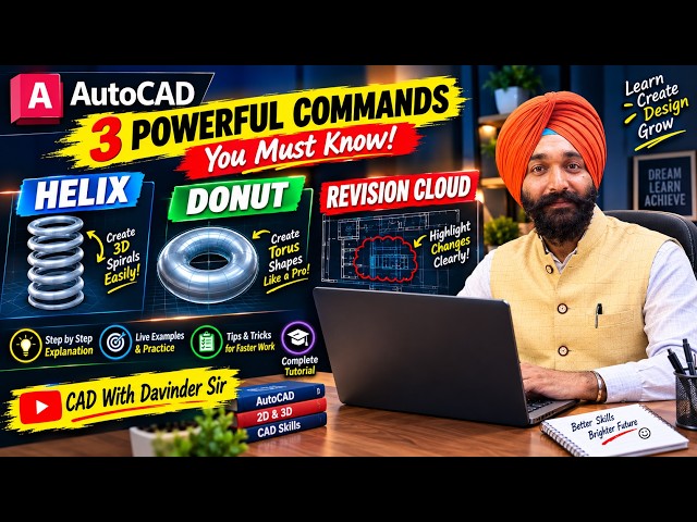 AutoCAD Helix, Donut & Revision Cloud 🔥 | 3 Powerful Commands | Complete Tutorial #autocad #cad 
