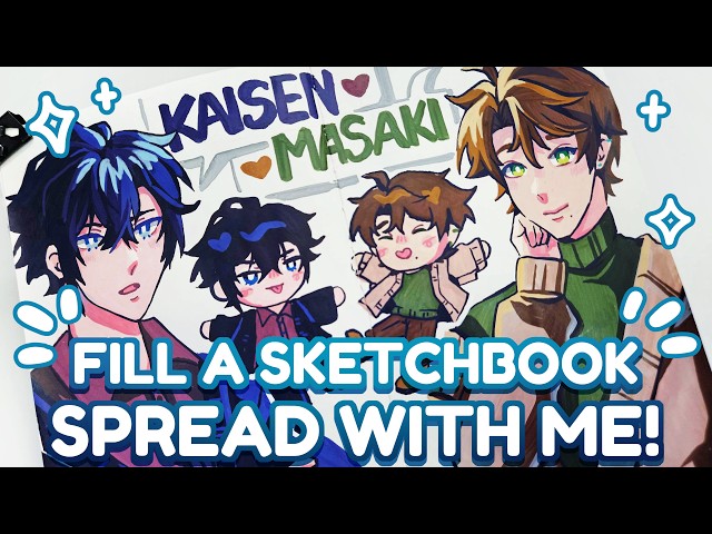 Fill A Sketchbook Spread with me! Long Sketchbook Session~
