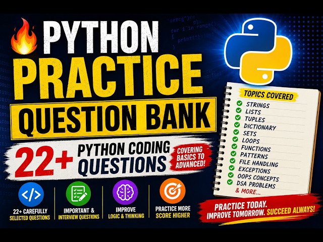 🔥 Python Practice Question Bank | 50+ Python Coding Questions