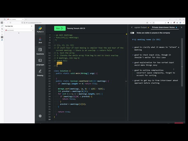 Mock Leetcode interview - Meeting rooms 1 and 2