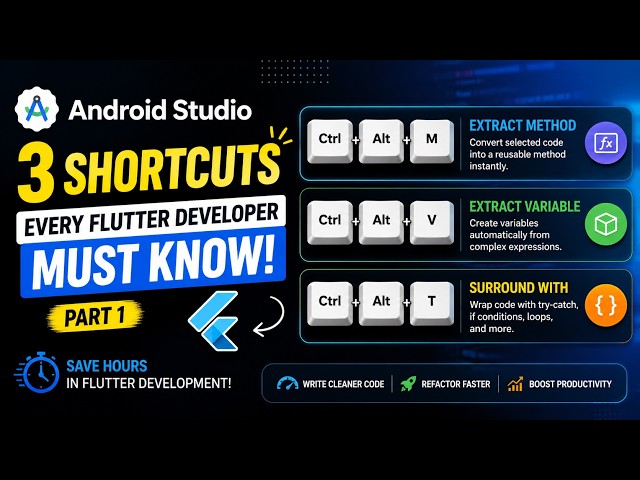 3 Android Studio Shortcuts Every Flutter Developer Must Know | Part 1  #androidstudio #flutter