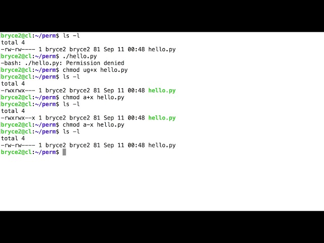setting and changing file and directory permissions