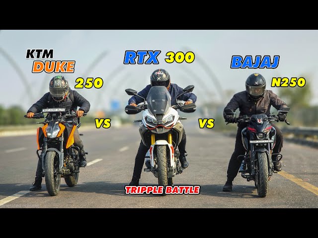 TVS RTX 300 vs Pulsar N250 vs KTM Duke 250 🔥 Triple Drag Race | Who Wins the Ultimate Battle?