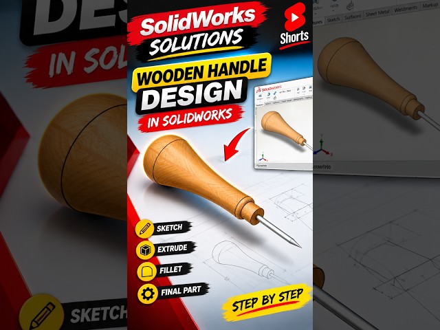 Wooden Handle Design in SOLIDWORKS 🔥 #shorts