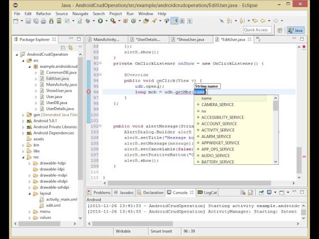 Android CRUD operation session 17  edit activty and showing onclick listener