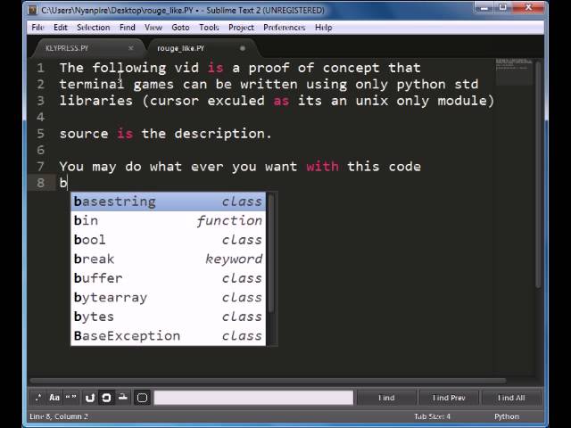 Simple terminal/roguelike game in python