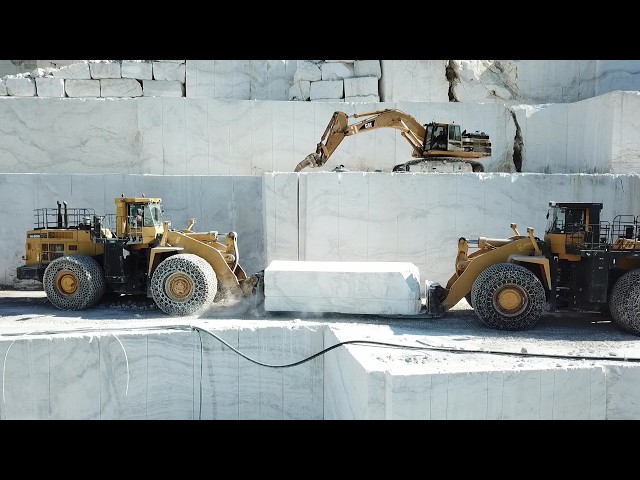 Marble Quarry from Above | Komatsu WA900 & WA800 Extracting Massive Marble Blocks