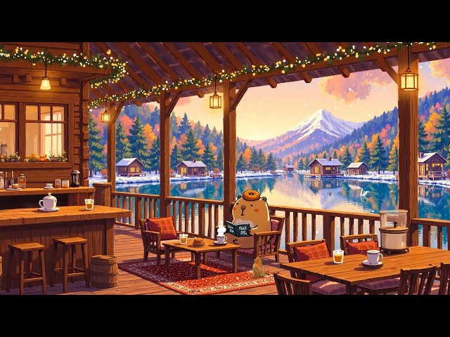 ☕Cozy Lakeside Winter Cafe with Calm Lofi Chill Music ❄️ Lofi Deep Focus to study/work/relax