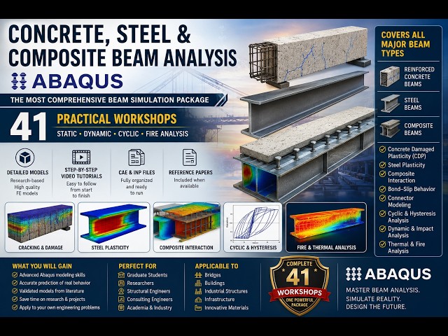 Concrete, Steel & Composite Beam Analysis in AbaqusThe Ultimate Beam Simulation Package 41 Workshops