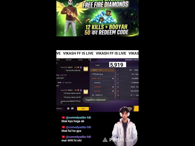 VIKASH is live free frie redeem code custom 🤑