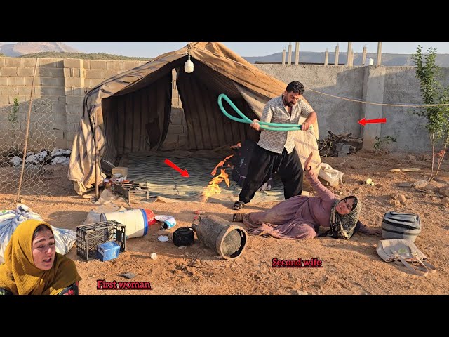 Husband attacks second wife and destroys her tent because first wife does not return