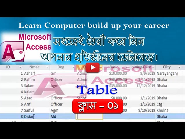 How to Create or Design a Table in MS Access | MS Access Bangla Tutorial | Nydasa | Ashraf Ullah