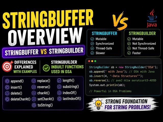 StringBuffer vs StringBuilder 🔥 | StringBuilder Methods You Must Know for DSA