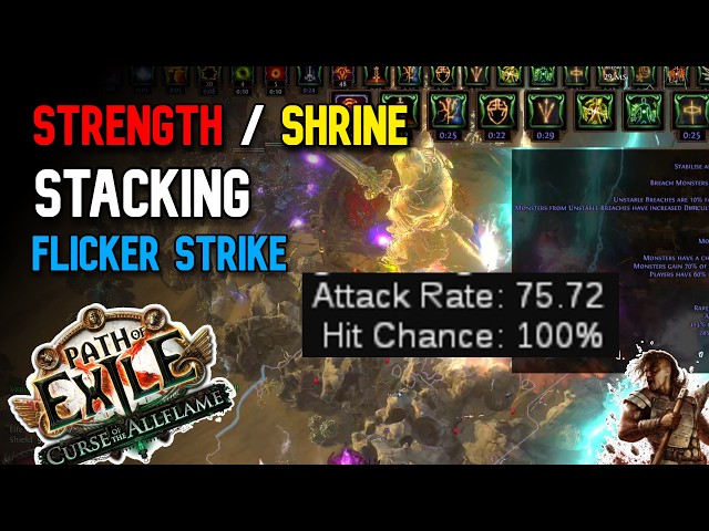 [POE 3.29] Flicker Strike Shrine Stacking Golden Charlatan / Strength Stacking Build Update Guide