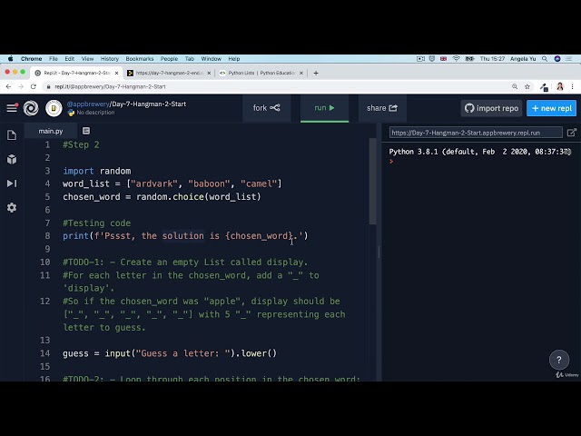 Challenge 2 - Replacing Blanks with Guesses | 100 Days of Code: The Complete Python Pro Bootcamp