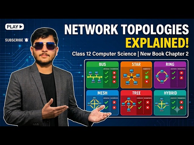 Network Topologies Class 12 Computer Science | New Book Chap 1 | Bus, Star, Ring, Mesh, Tree, Hybrid