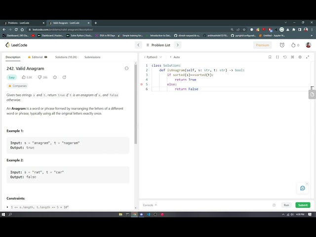 LeetCode Python Problem "Valid anagram" || Competitive Programing  @Codolearn