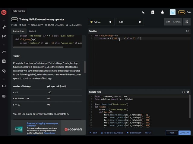 codewars python Training JS #7 if  else and ternary operator