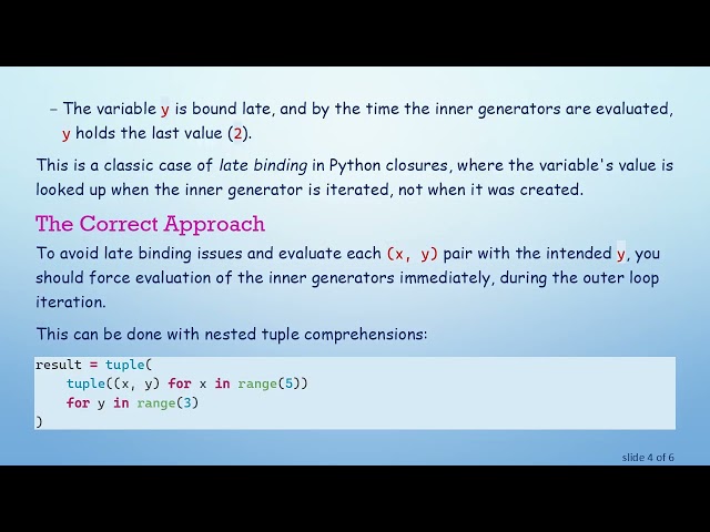 Understanding Nested Generator Expressions and Variable Binding in Python