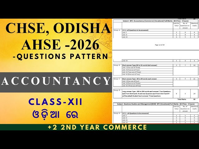 +2 XII ACCOUNTANCY Questions Pattern for AHSE-2026 ll CHSE ODISHA ll +2 2nd Year Commerce ll