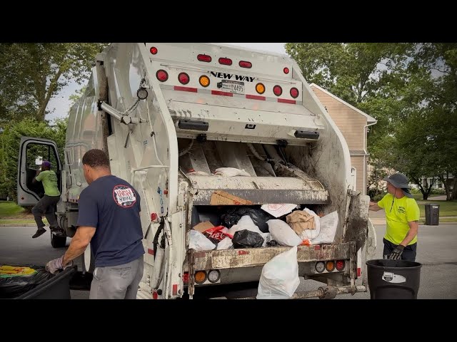 Garbage Truck Crushing Heavy Manual Trash | Village of Westbury 