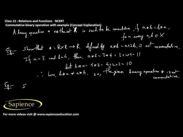 Commutative binary operation | cbse class 12 maths relation and function | ncert class 12 maths